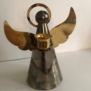Vintage Elegance silver on brass Angel Candleholder for Christmas and more